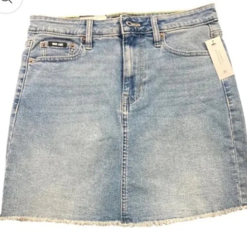 Brand New DKNY 17" Faded Denim Skirt with Frayed Hem.